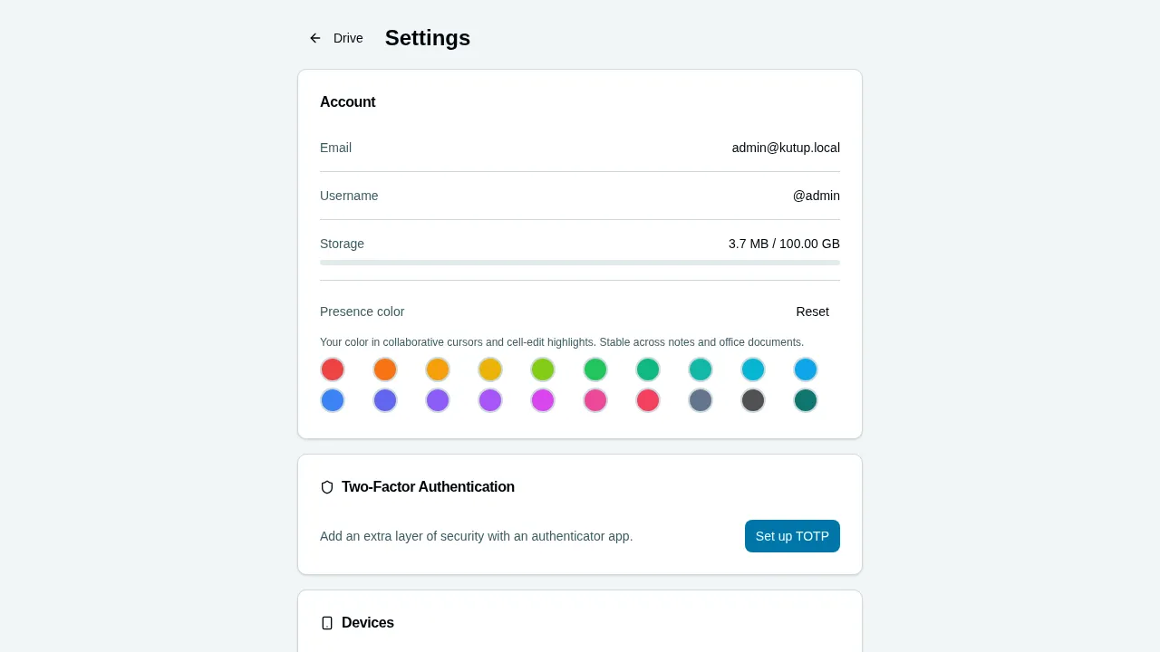 Settings — devices and presence color