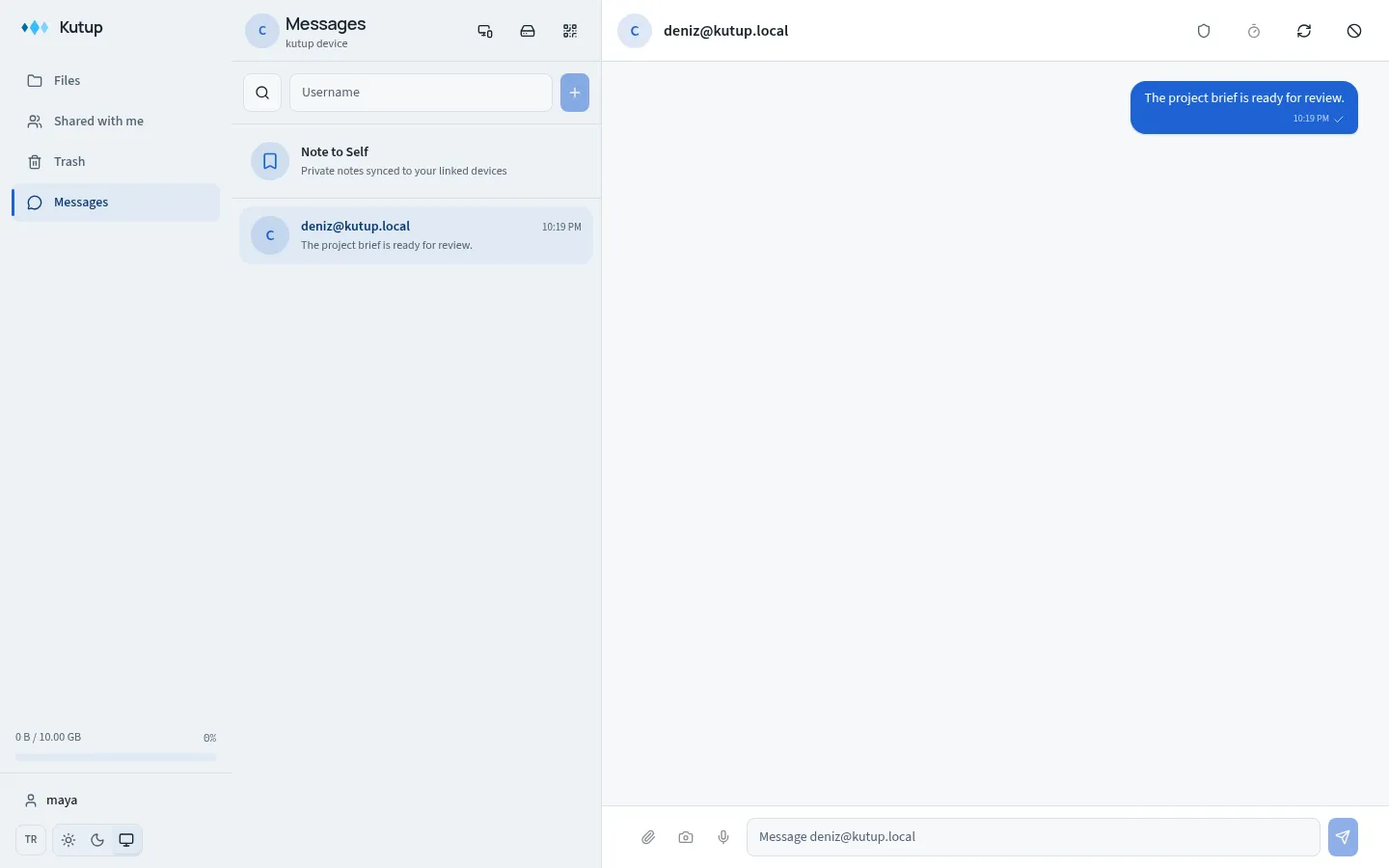 Kutup Messages workspace